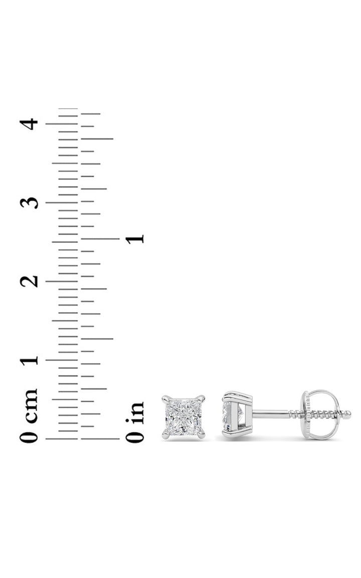 2Cttw Princess Shaped Lab Grown Diamond (F/VS) Stud Earrings in 14K Gold