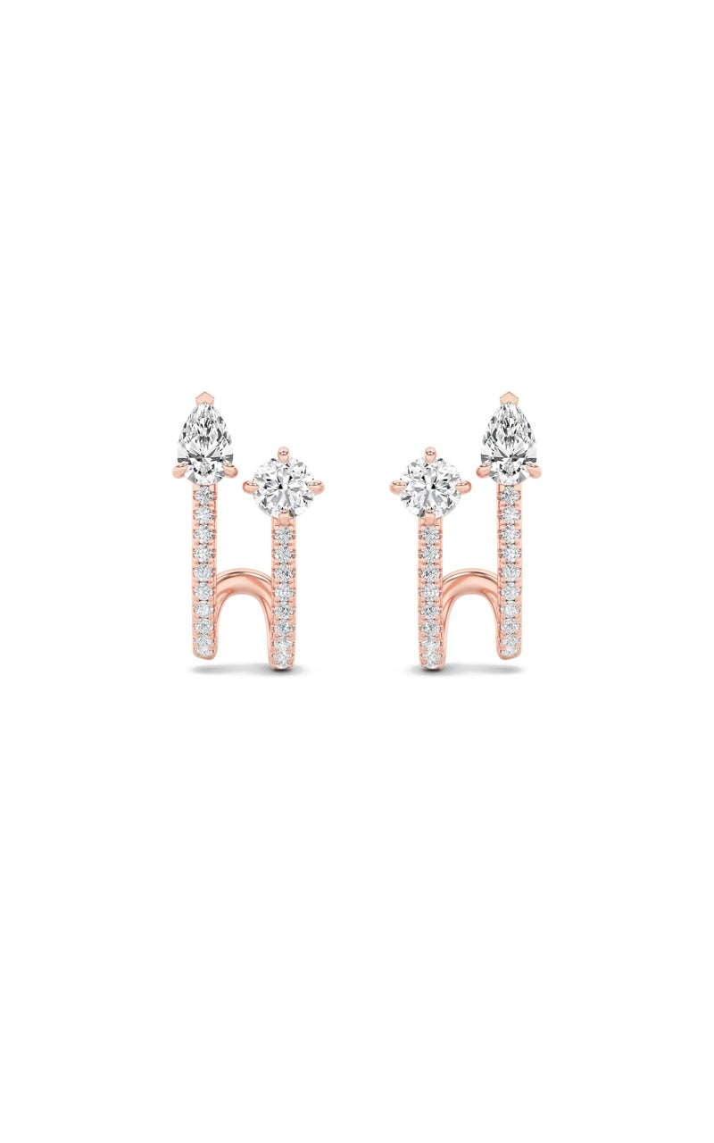 2.5Cttw Round Shaped Lab Grown Diamond (F/VS) Toi et Moi Accented Earrings in 14K Gold