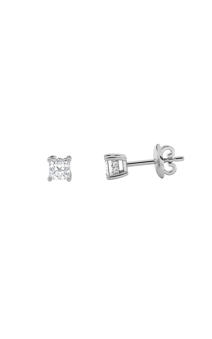 1Cttw Princess Shaped Lab Grown Diamond (F/VS) Hidden Halo Stud Earrings in 14K Gold