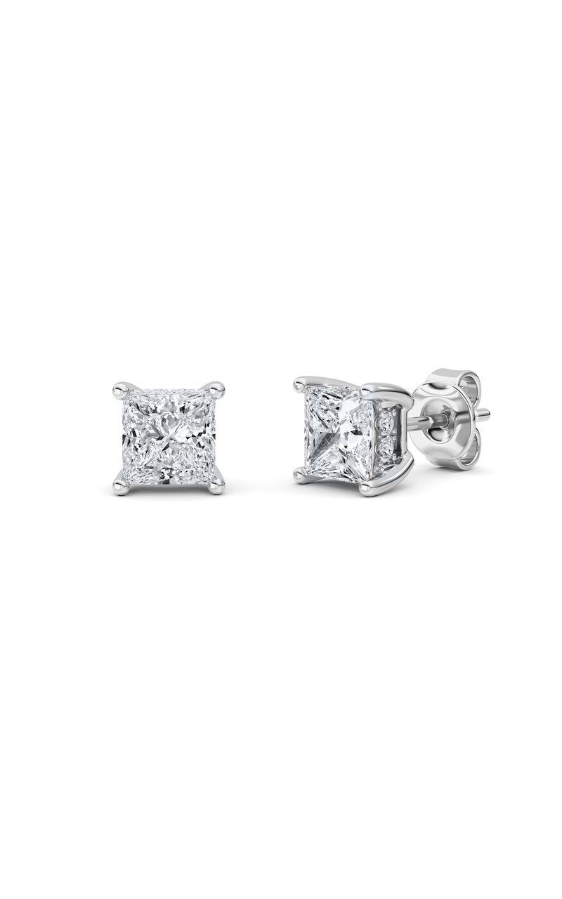 2Cttw Princess Shaped Lab Grown Diamond (F/VS) Hidden Halo Stud Earrings in 14K Gold