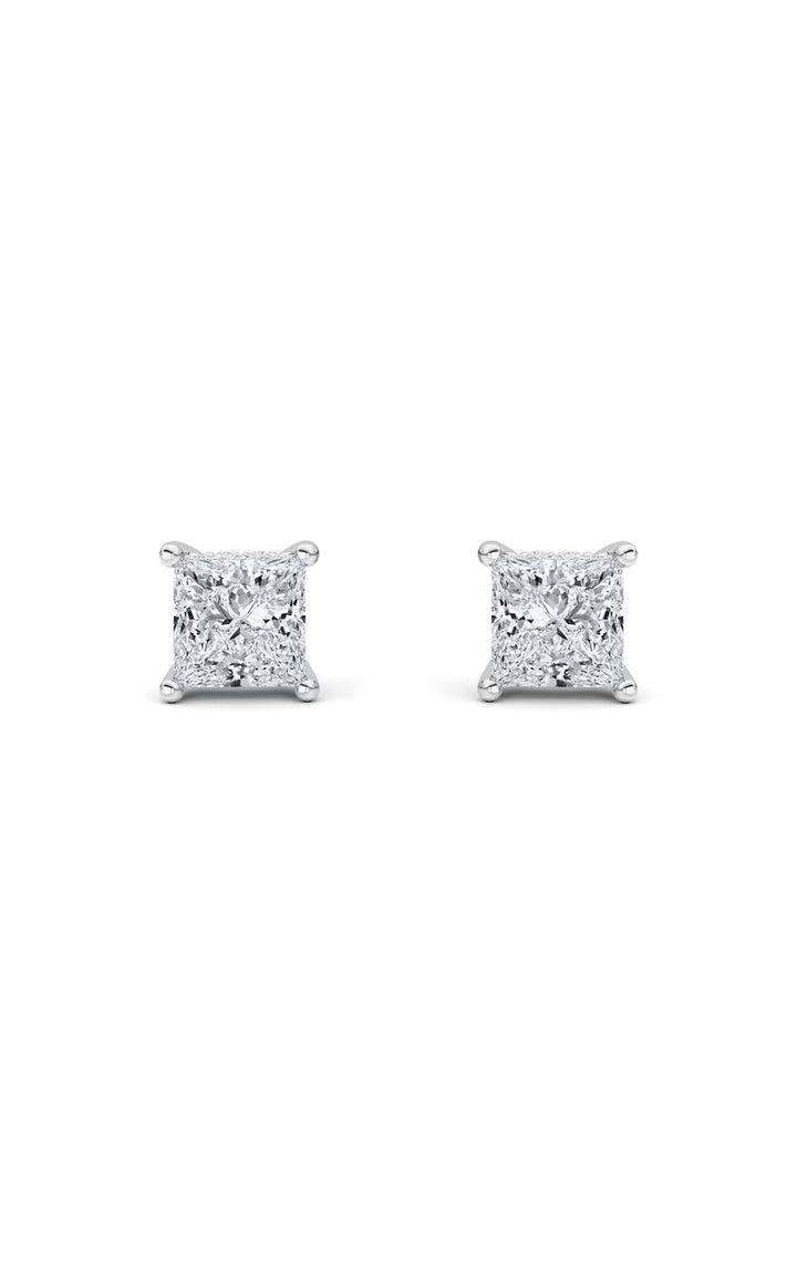 2Cttw Princess Shaped Lab Grown Diamond (F/VS) Hidden Halo Stud Earrings in 14K Gold