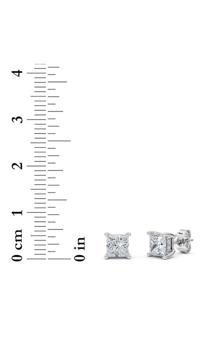 2Cttw Princess Shaped Lab Grown Diamond (F/VS) Hidden Halo Stud Earrings in 14K Gold