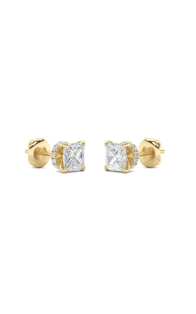 2Cttw Princess Shaped Lab Grown Diamond (F/VS) Hidden Halo Stud Earrings in 14K Gold