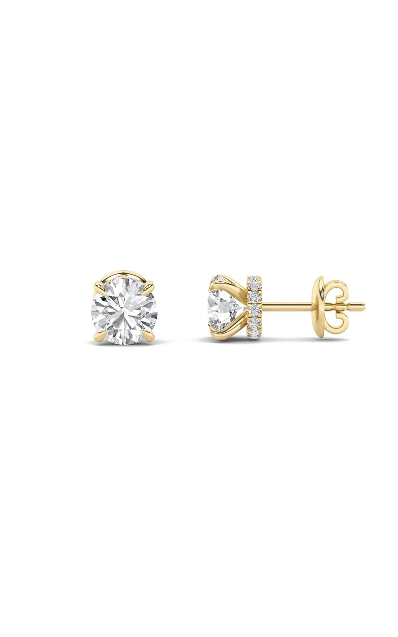 1CTW Round Shaped Lab Grown Diamond (F/VS) Hidden Halo Stud Earrings in 14K Gold
