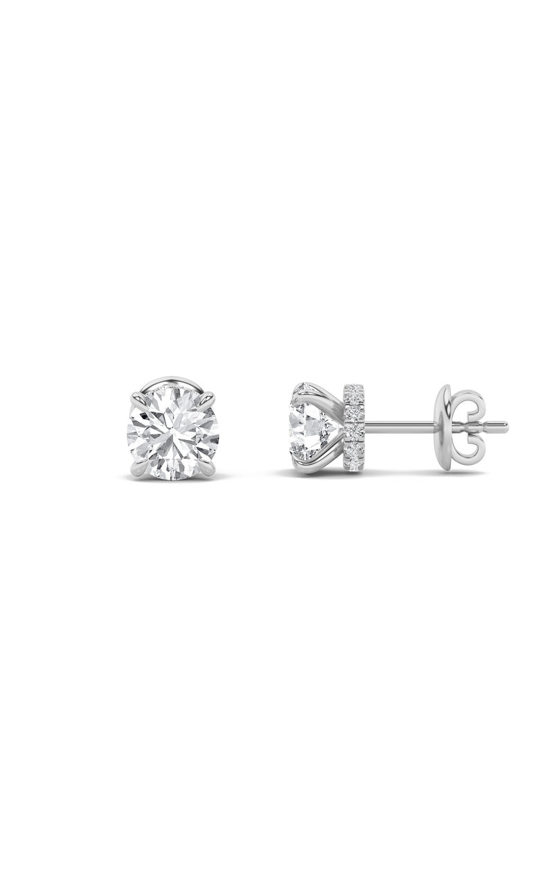 5Cttw Round Shaped Lab Grown Diamond (F/VS) Hidden Halo Stud Earrings in 14K Gold