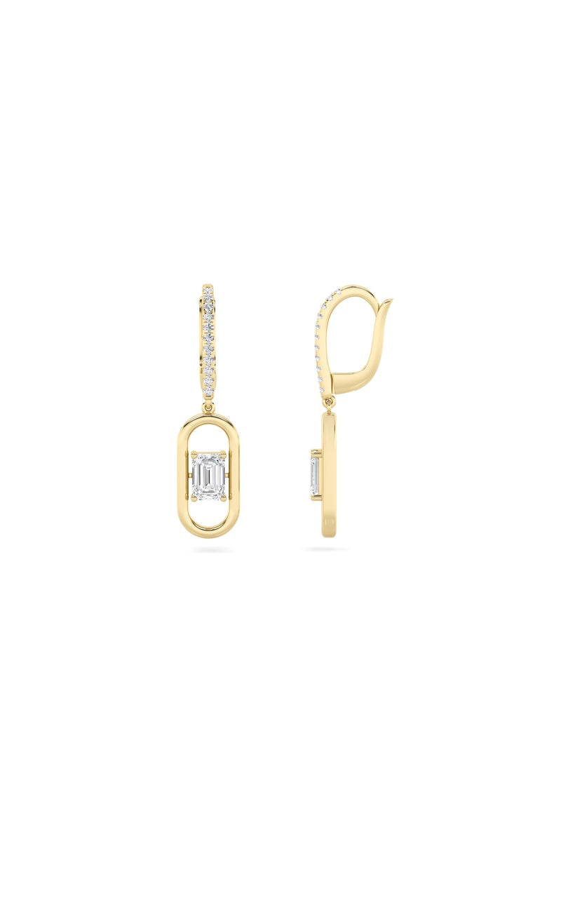 1Cttw Emerald Shaped Lab Grown Diamond (F/VS) Paperclip Dangle Earrings in 14K Gold