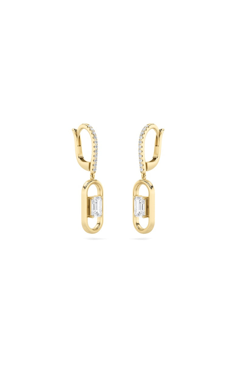 1Cttw Emerald Shaped Lab Grown Diamond (F/VS) Paperclip Dangle Earrings in 14K Gold