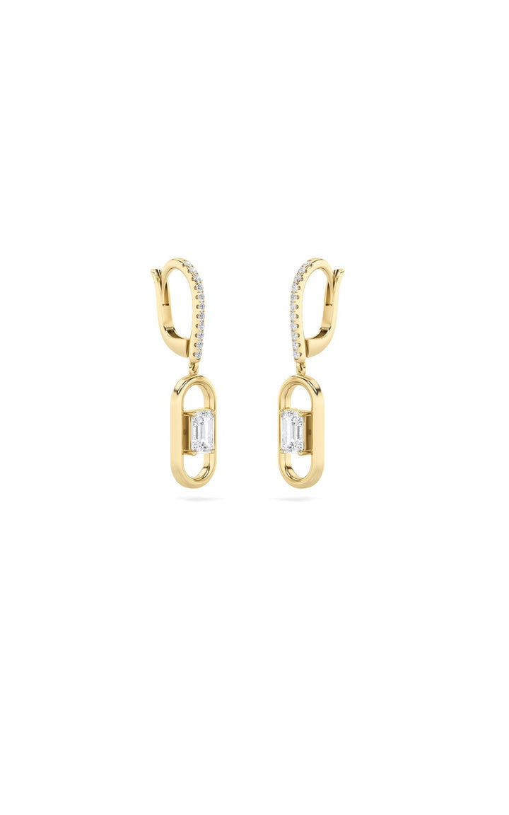 1Cttw Emerald Shaped Lab Grown Diamond (F/VS) Paperclip Dangle Earrings in 14K Gold