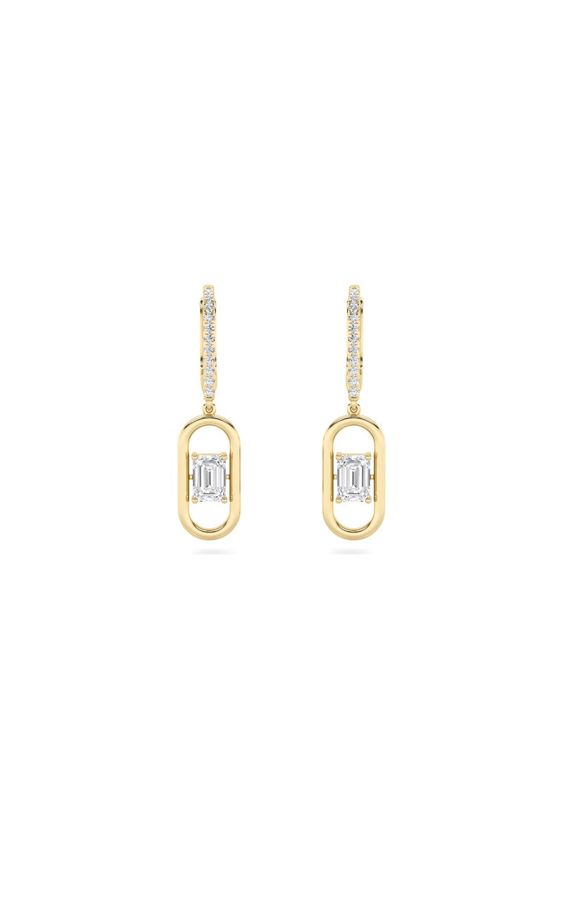 1Cttw Emerald Shaped Lab Grown Diamond (F/VS) Paperclip Dangle Earrings in 14K Gold