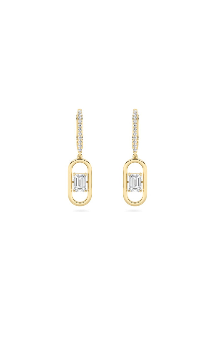 1Cttw Emerald Shaped Lab Grown Diamond (F/VS) Paperclip Dangle Earrings in 14K Gold