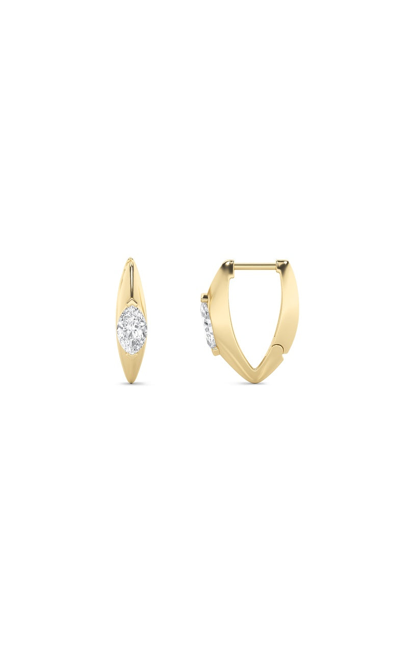 1Cttw Marquise Shaped Lab Grown Diamond (F/VS) Solitaire Huggie  Earrings in 14K Gold