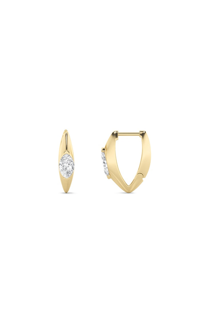 1Cttw Marquise Shaped Lab Grown Diamond (F/VS) Solitaire Huggie  Earrings in 14K Gold