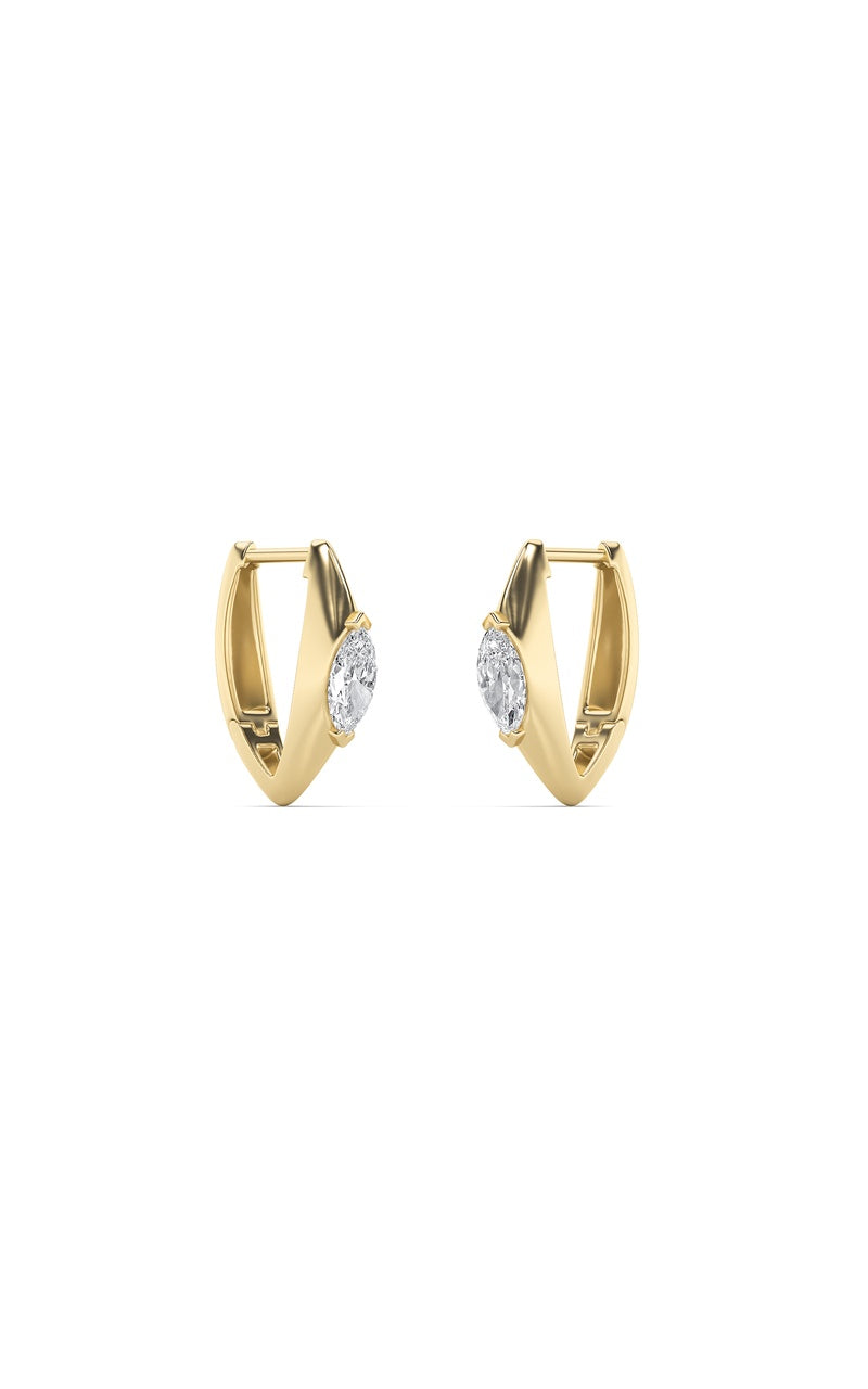 1Cttw Marquise Shaped Lab Grown Diamond (F/VS) Solitaire Huggie  Earrings in 14K Gold