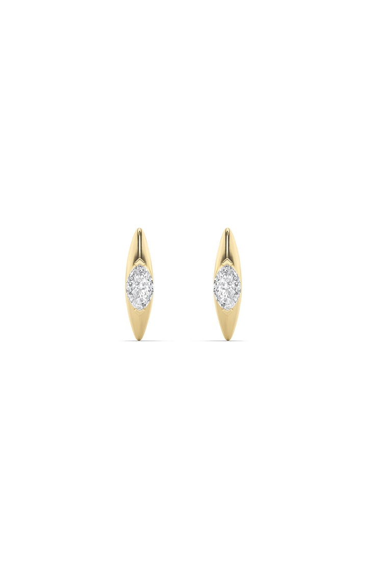 1Cttw Marquise Shaped Lab Grown Diamond (F/VS) Solitaire Huggie  Earrings in 14K Gold