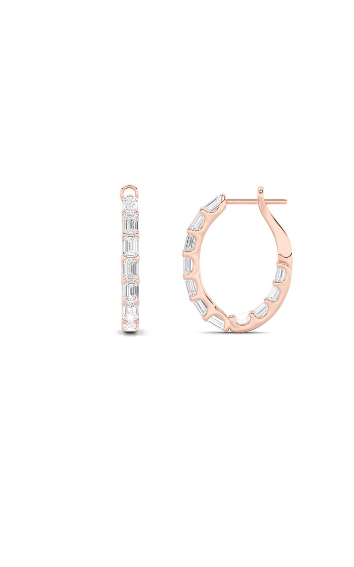 4.25Cttw Emerald Shaped Lab Grown Diamond (G/VS) Inside Out Hoop Earrings in 14K Gold