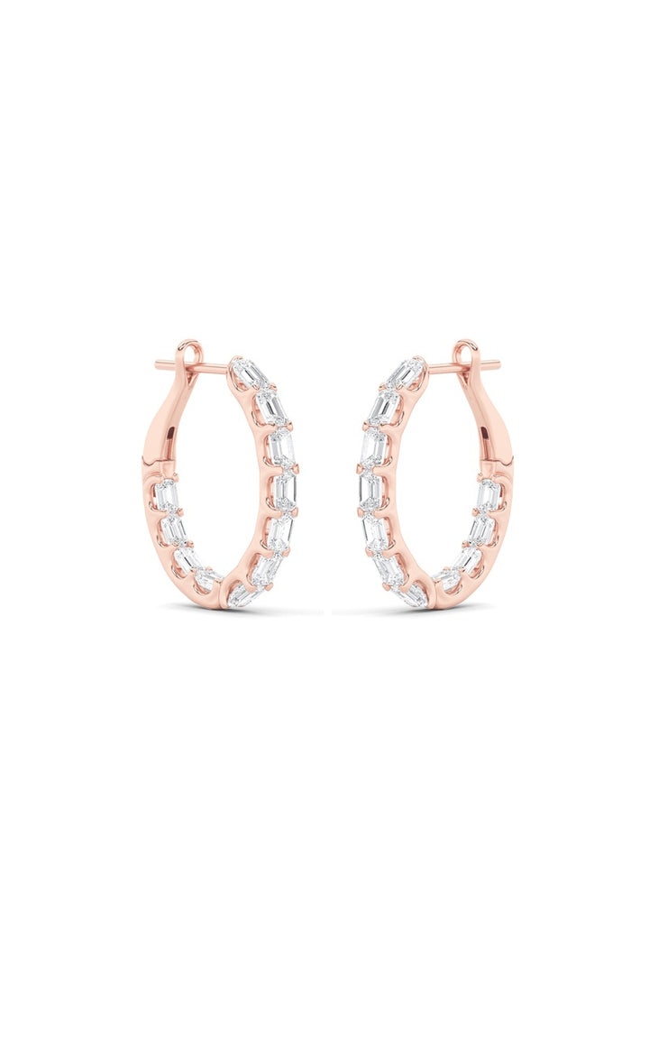 4.25Cttw Emerald Shaped Lab Grown Diamond (G/VS) Inside Out Hoop Earrings in 14K Gold