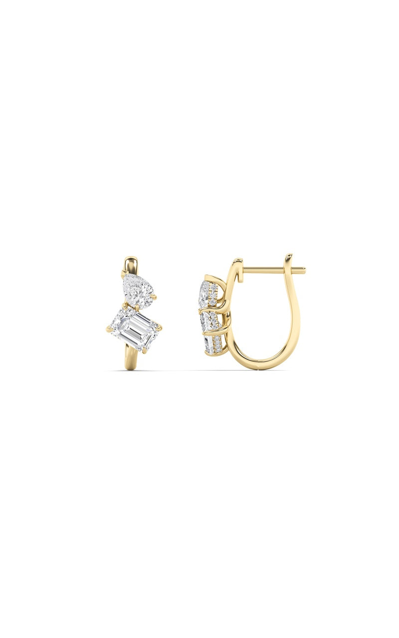 3Cttw Mixed Shaped Lab Grown Diamond (F/VS) Toi et Moi Fashion Earrings in 14K Gold