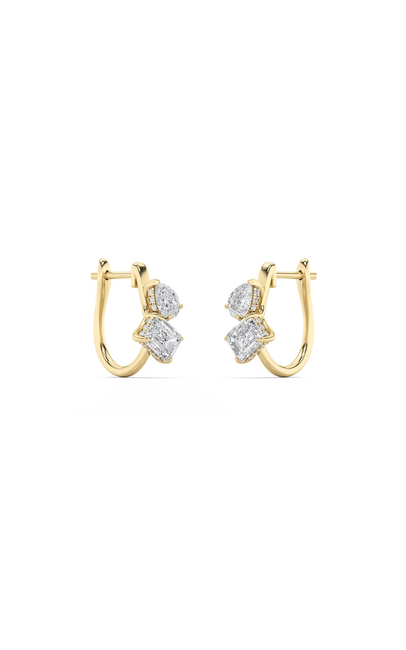 3Cttw Mixed Shaped Lab Grown Diamond (F/VS) Toi et Moi Fashion Earrings in 14K Gold