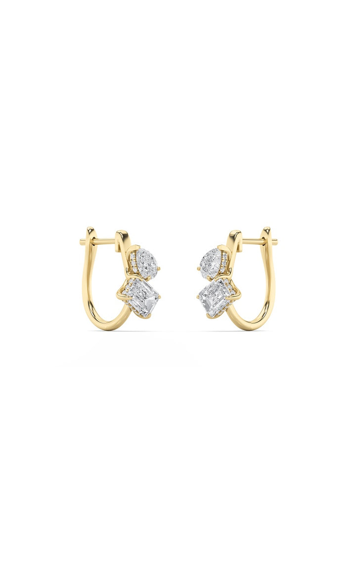 3Cttw Mixed Shaped Lab Grown Diamond (F/VS) Toi et Moi Fashion Earrings in 14K Gold