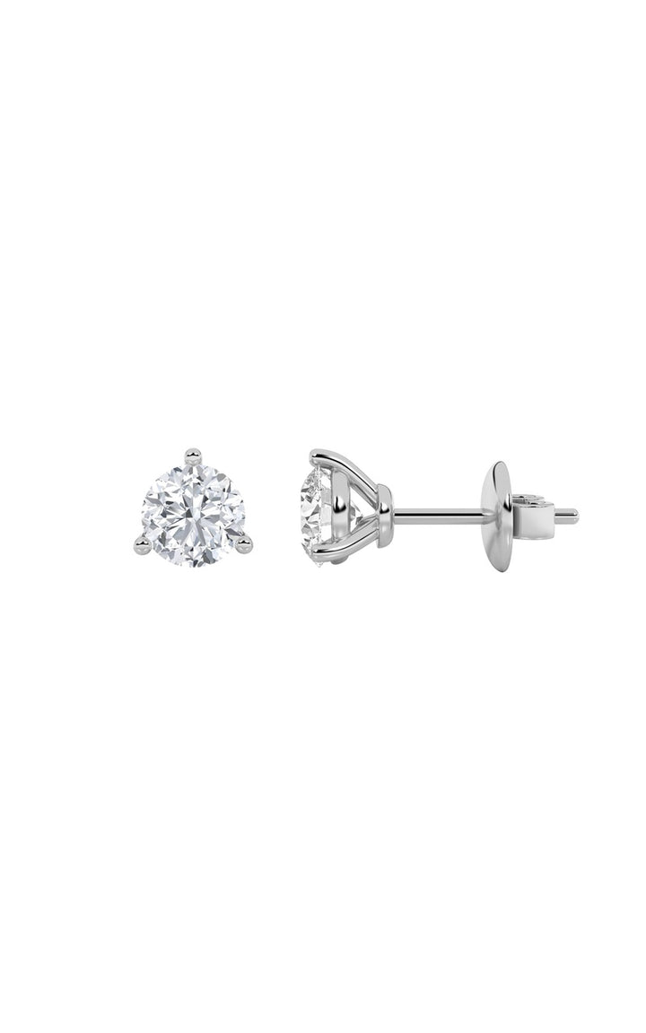 3Cttw Round Shaped Lab Grown Diamond (F/VS) ThreeProng Stud Earrings in 14K Gold