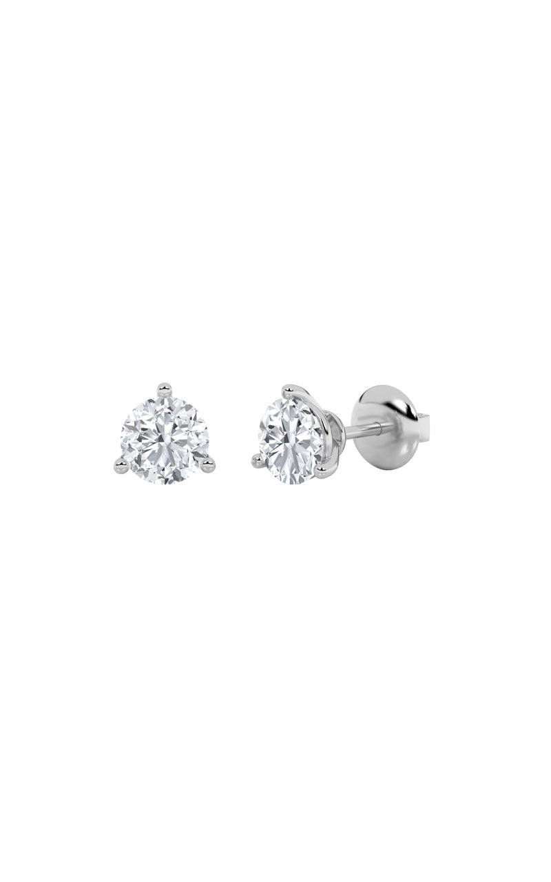 3Cttw Round Shaped Lab Grown Diamond (F/VS) ThreeProng Stud Earrings in 14K Gold