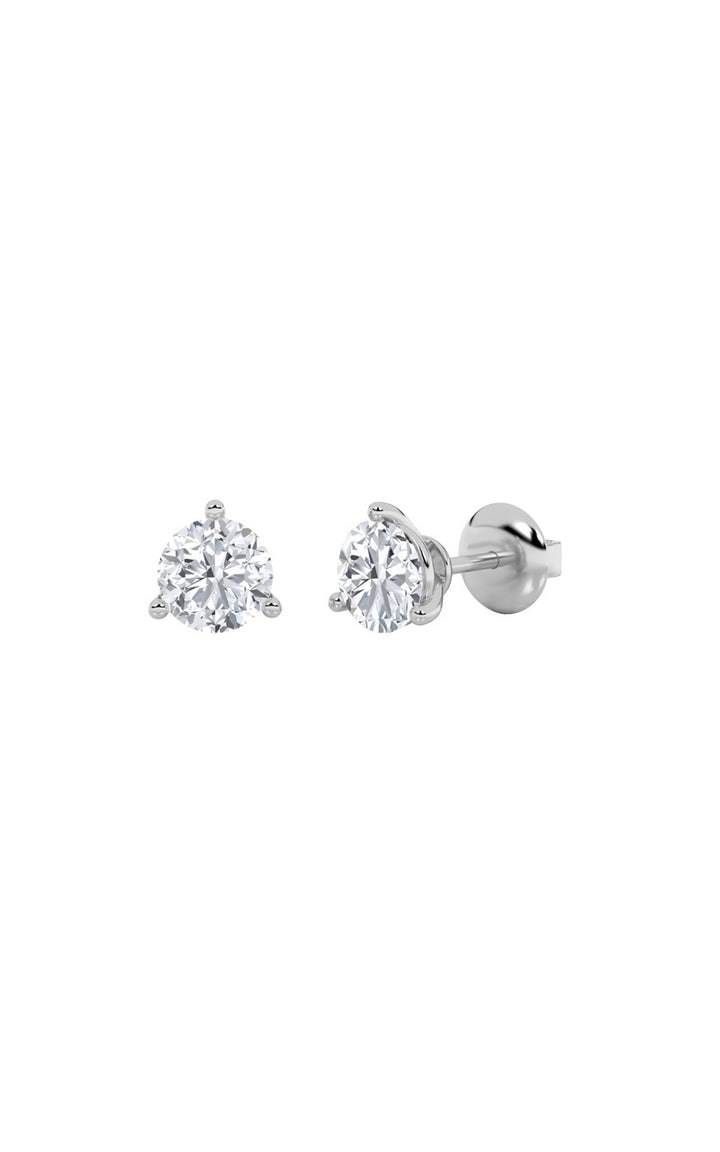 3Cttw Round Shaped Lab Grown Diamond (F/VS) ThreeProng Stud Earrings in 14K Gold