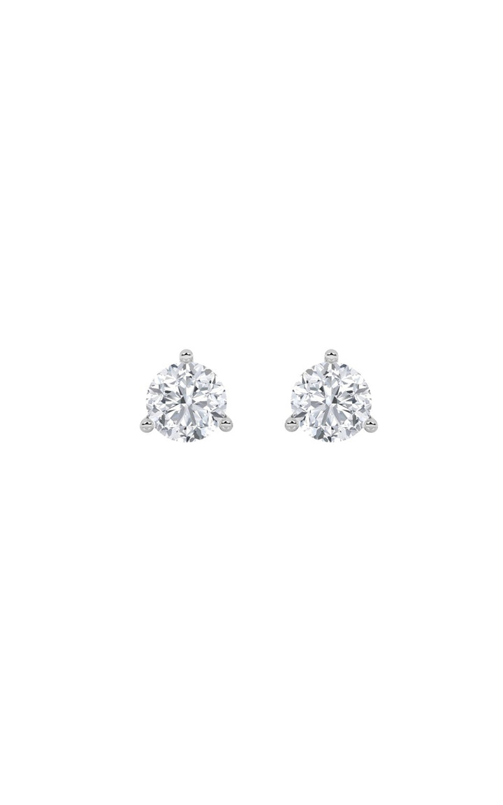 3Cttw Round Shaped Lab Grown Diamond (F/VS) ThreeProng Stud Earrings in 14K Gold