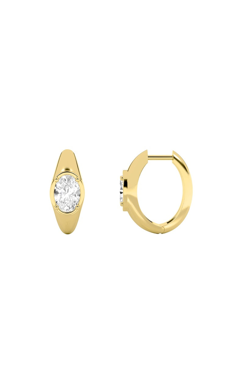 2Cttw Oval Shaped Lab Grown Diamond (F/VS) Solitaire Huggie Earrings in 14K Gold