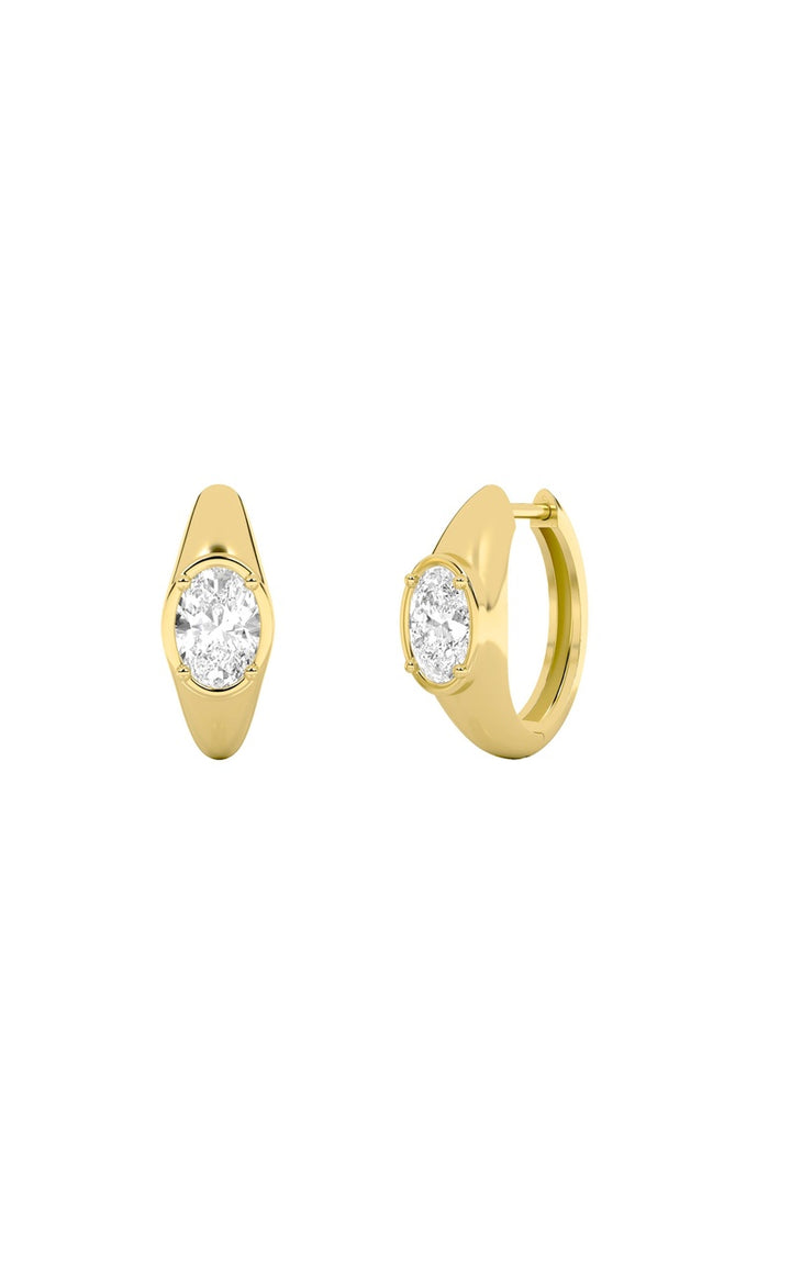 2Cttw Oval Shaped Lab Grown Diamond (F/VS) Solitaire Huggie Earrings in 14K Gold