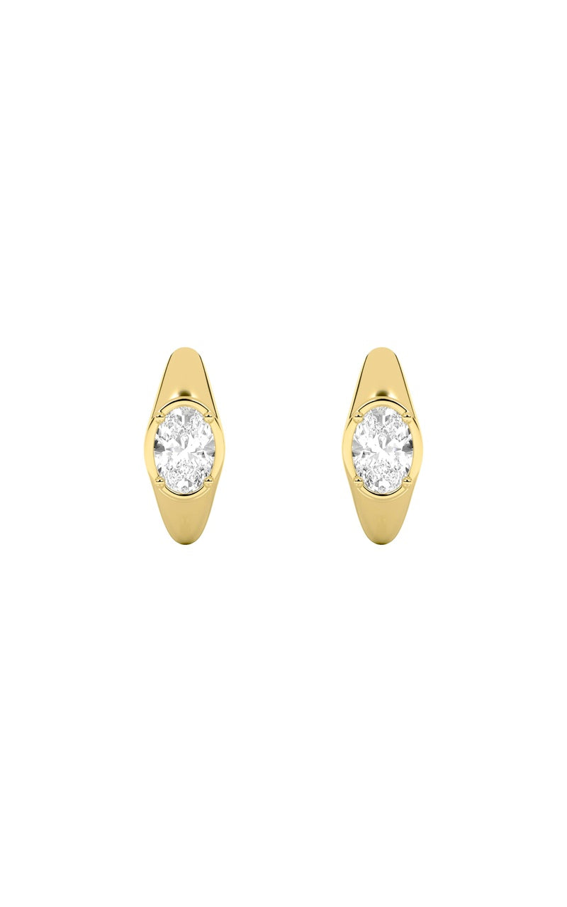 2Cttw Oval Shaped Lab Grown Diamond (F/VS) Solitaire Huggie Earrings in 14K Gold