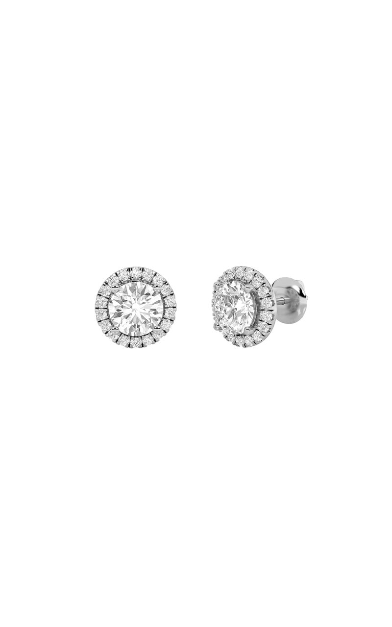 3Cttw Round Shaped Lab Grown Diamond (F/VS) Halo Stud Earrings in 14K Gold