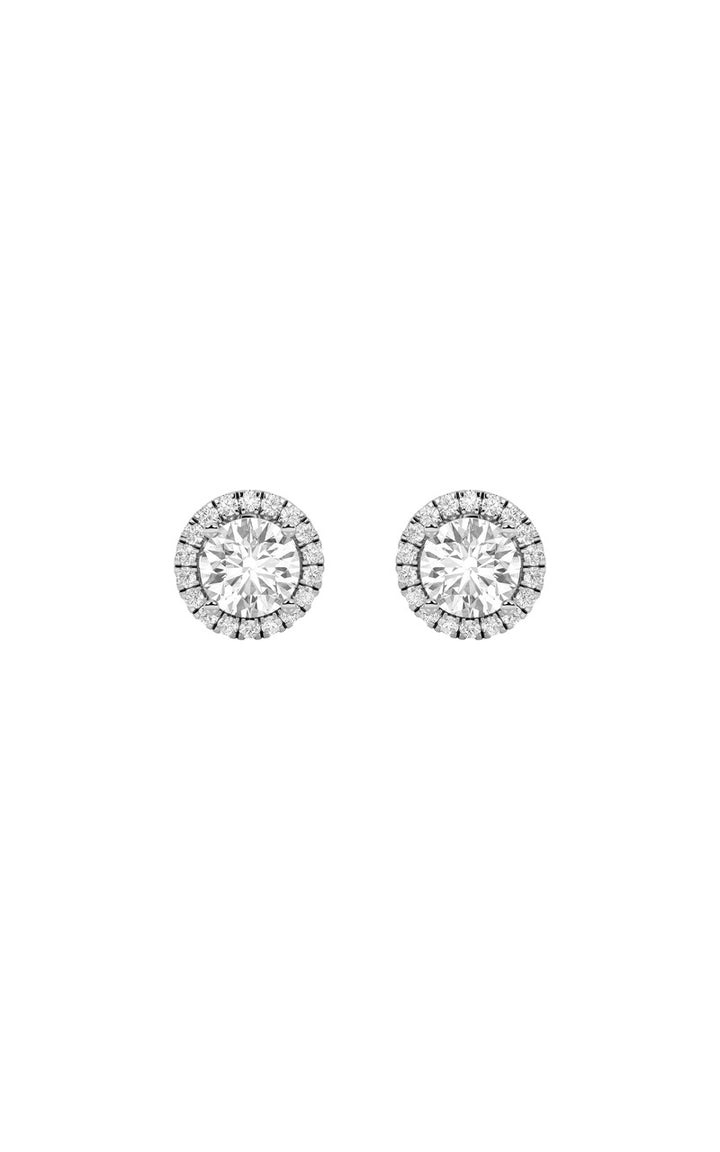 3Cttw Round Shaped Lab Grown Diamond (F/VS) Halo Stud Earrings in 14K Gold