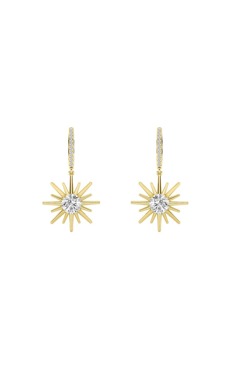 2Cttw Round Shaped Lab Grown Diamond (F/VS) Dangle Earrings in 14K Gold