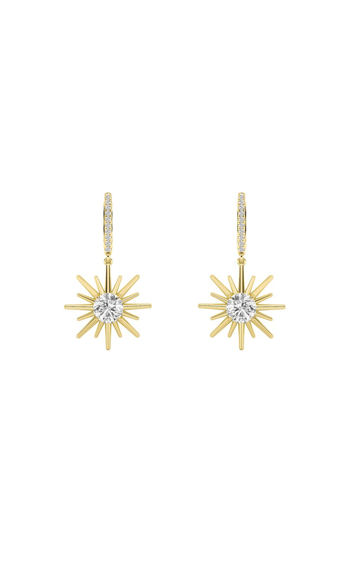 2Cttw Round Shaped Lab Grown Diamond (F/VS) Dangle Earrings in 14K Gold