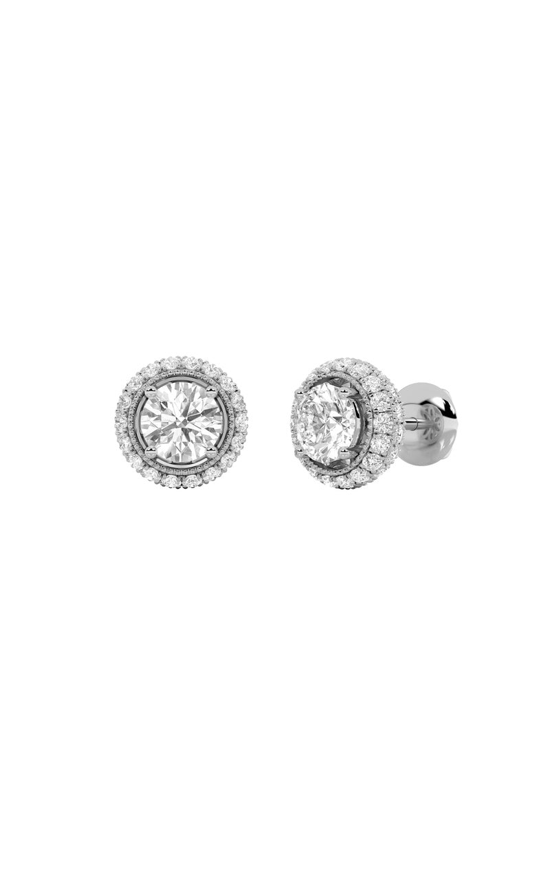2Cttw Round Shaped Lab Grown Diamond (F/VS) Stud Earrings in 14K Gold