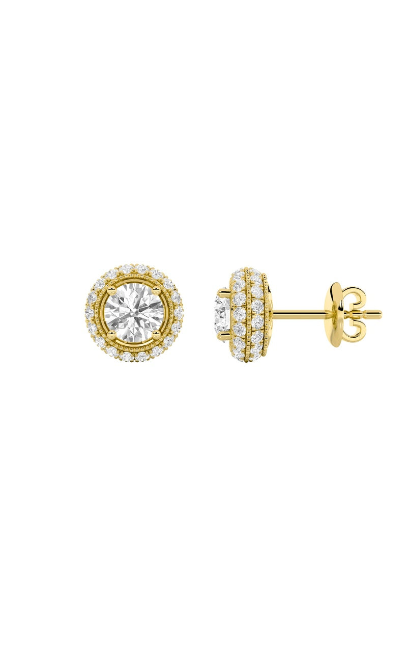 2Cttw Round Shaped Lab Grown Diamond (F/VS) Stud Earrings in 14K Gold