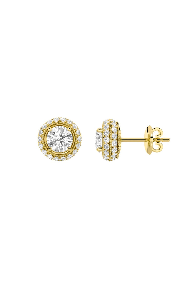 2Cttw Round Shaped Lab Grown Diamond (F/VS) Stud Earrings in 14K Gold