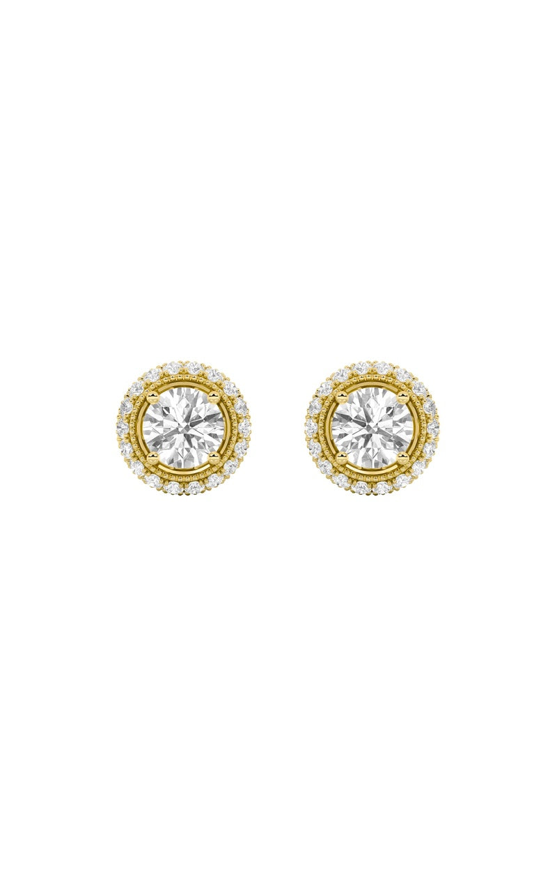 2Cttw Round Shaped Lab Grown Diamond (F/VS) Stud Earrings in 14K Gold