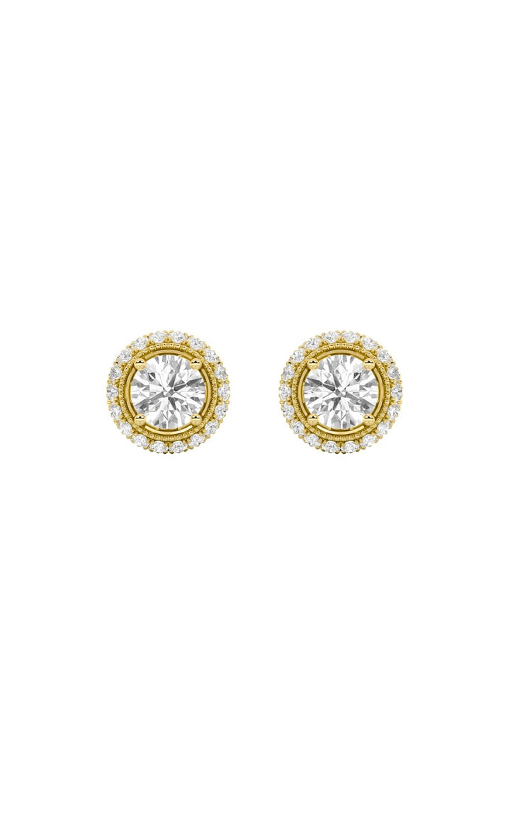 2Cttw Round Shaped Lab Grown Diamond (F/VS) Stud Earrings in 14K Gold