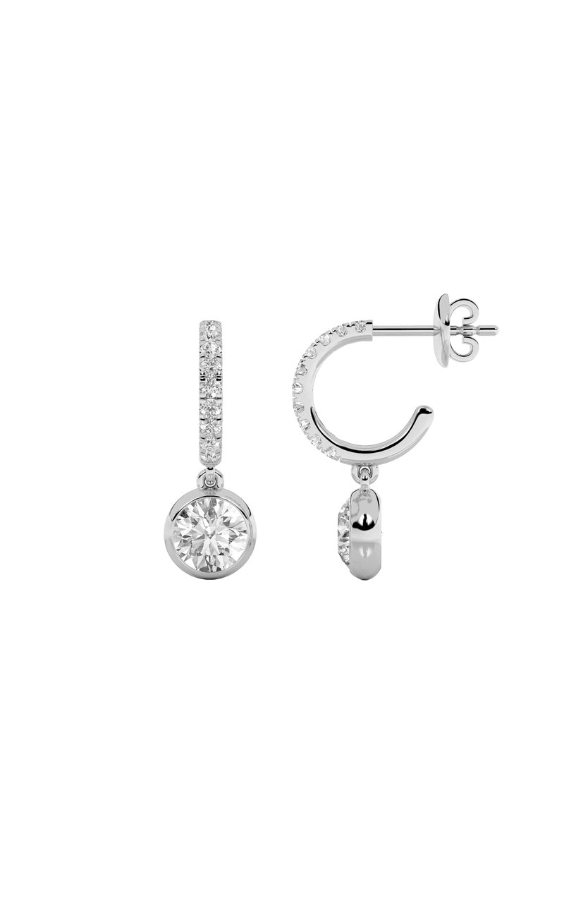 2Cttw Round Shaped Lab Grown Diamond (F/VS) Dangle Earrings in 14K Gold