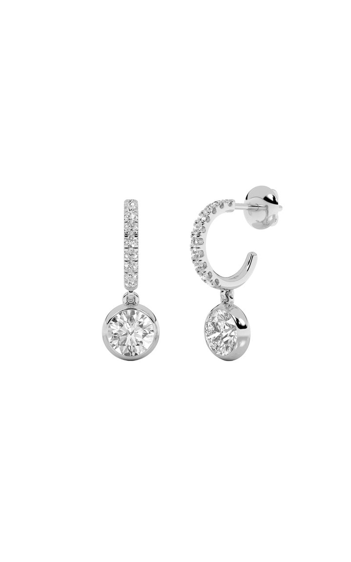 2Cttw Round Shaped Lab Grown Diamond (F/VS) Dangle Earrings in 14K Gold
