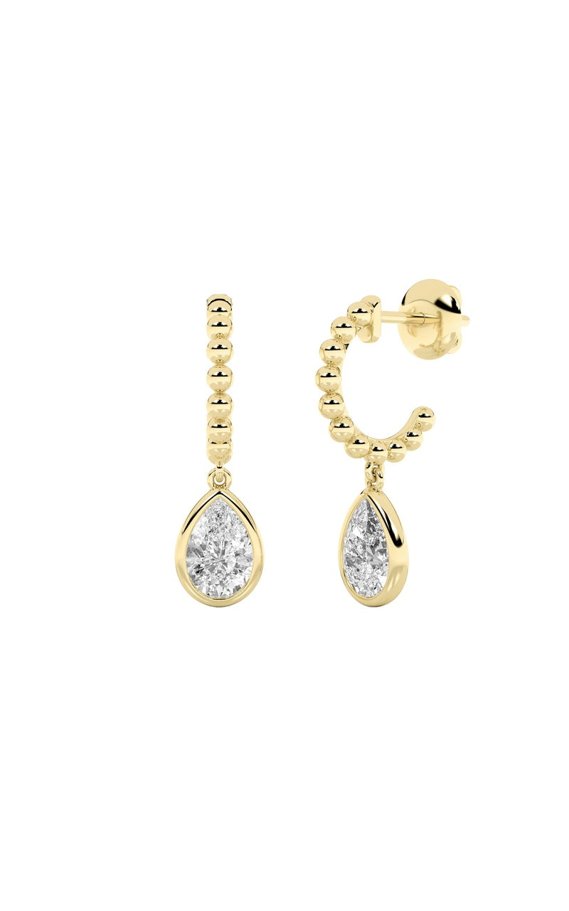1Cttw Pear Shaped Lab Grown Diamond (F/VS) Dangle Earrings in 14K Gold