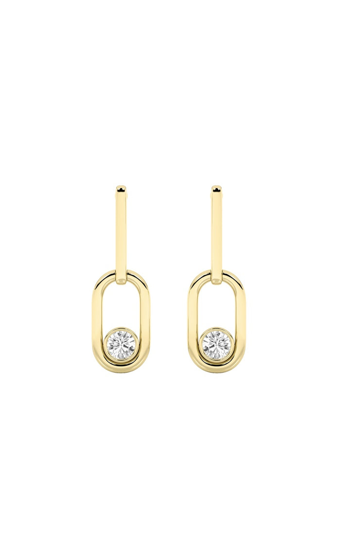 0.5Cttw Round Shaped Lab Grown Diamond (F/VS) Bezel Set Paperclip Dangle Earrings in 14K Gold