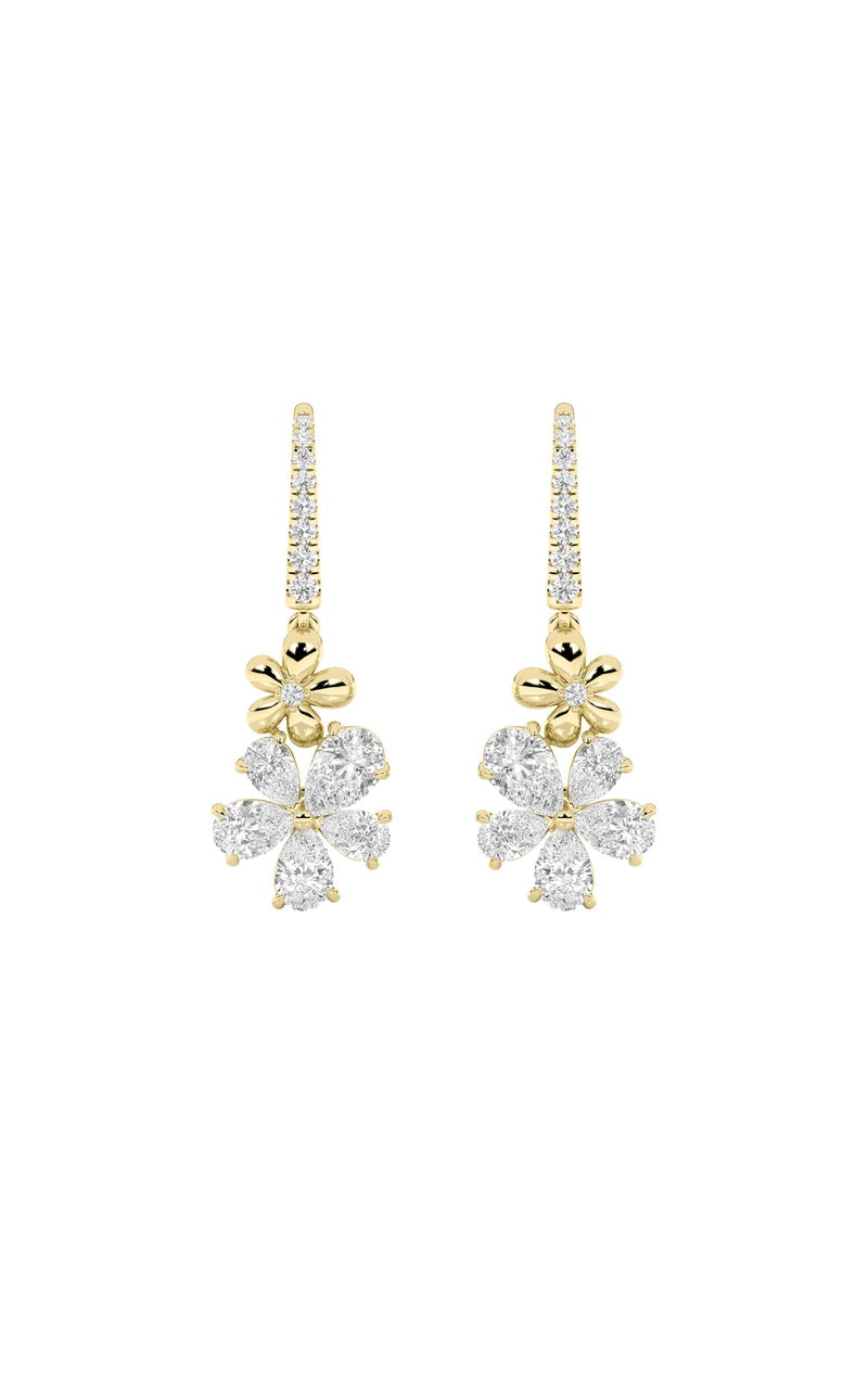3.25Cttw Pear Shaped Lab Grown Diamond (F/VS) Fancy Flower Earrings in 14K Gold