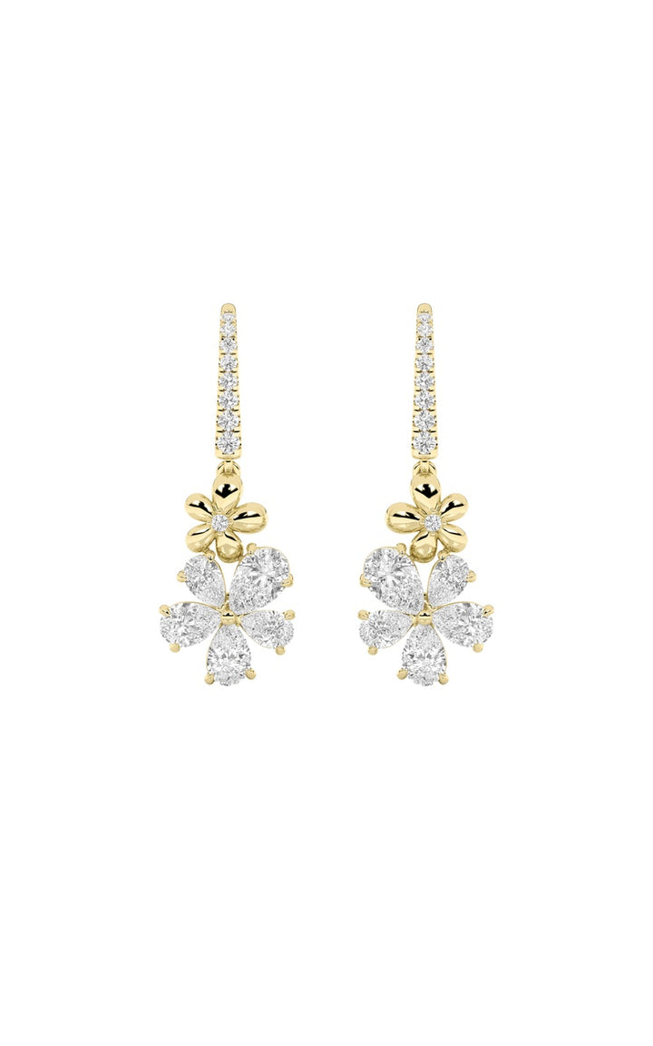 3.25Cttw Pear Shaped Lab Grown Diamond (F/VS) Fancy Flower Earrings in 14K Gold
