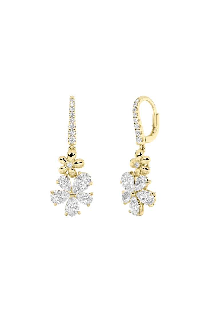 3.25Cttw Pear Shaped Lab Grown Diamond (F/VS) Fancy Flower Earrings in 14K Gold
