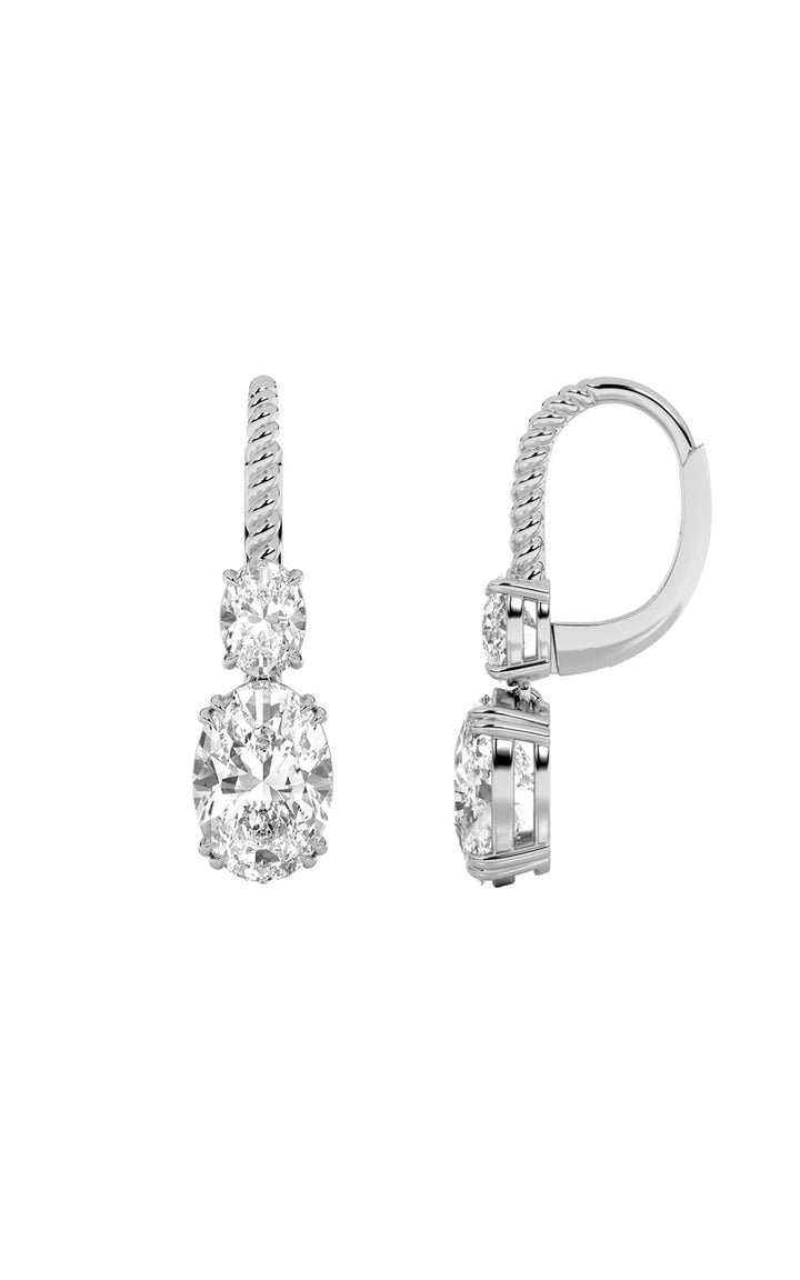 4Cttw Oval Shaped Lab Grown Diamond (F/VS) Dangle Earrings in 14K Gold