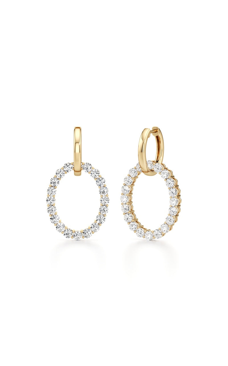 4Cttw Round Shaped Lab Grown Diamond (F/VS) Dangle Pendant and Hoop Earrings in 14K Gold