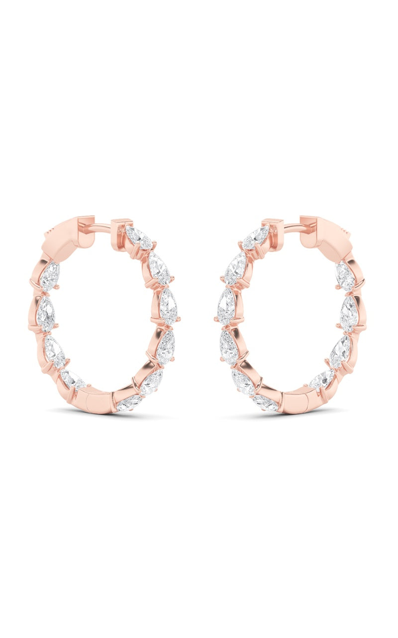 4Cttw Pear Shaped Lab Grown Diamond (F/VS) Inside Out Hoop Earrings in 14K Gold