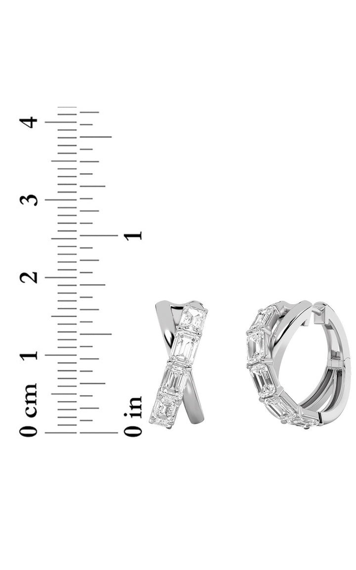 3Cttw Emerald Shaped Lab Grown Diamond (F/VS) Huggie Earrings in 14K Gold